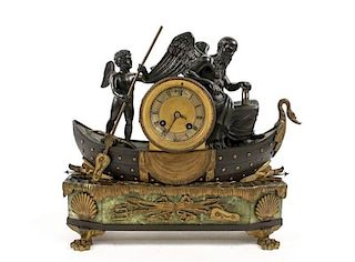 French Chronos & Amour Figural Bronze Mantel Clock