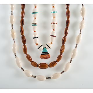 Kewa Bone, Turquoise, Heishi, and Wood Necklaces