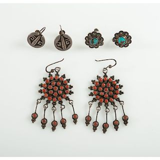 Hopi Silvercraft Guild and Navajo Coral and Turquoise Earrings