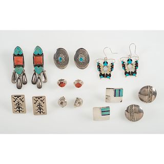 Collection of Pueblo and Navajo Sterling Silver Earrings