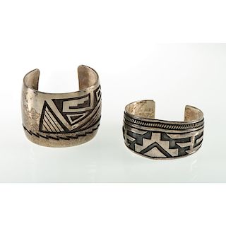 Two Hopi Silver Overlay Cuff Bracelets, From the Estate of Krystal E. Nitschke, Chicago, Illinois