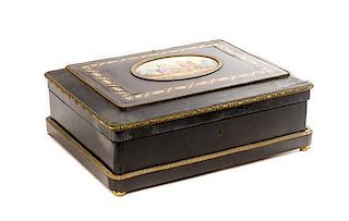 A Napoleon III Ebonized Table Casket, Width 17 1/2 inches.