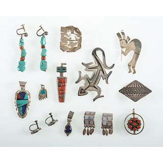 Assorted Group of Native and Southwest Pins, Pendants, and Earrings