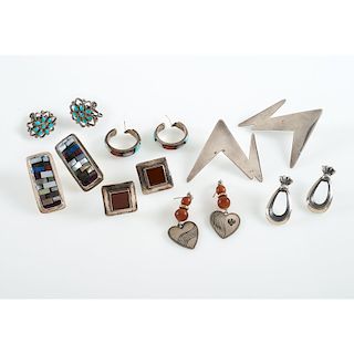 Collection of Southwestern Silver and Inlay Earrings