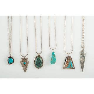 Assorted Silver and Turquoise Pendants with Silver Chains