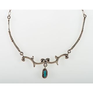 Joe H. Quintana (Cochiti, 1915-1991) Silver and Turquoise Necklace 