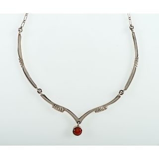 Joe H. Quintana (Cochiti, 1915-1991) Silver Necklace with Coral Pendant