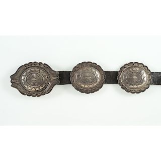 Darrell Brown (Choctaw, 20th century) Stamped Sterling Silver Concha Belt