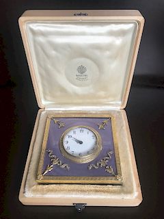 Russian Silver Enamel Purple Clock with Diamonds