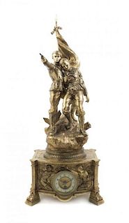 A French Gilt Metal Figural Mantel Clock, after Xavier Raphanel, Height 36 3/4 inches.