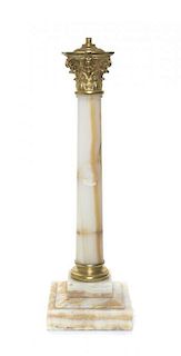 A Continental Gilt Bronze Mounted Onyx Lamp, Height of column 26 1/2 inches.
