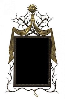 A Neoclassical Style Iron and Gilt Metal Mirror, in the manner of Gilbert Poillerat (French, 1902-1988), Height 50 1/2 x width 2