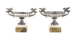 A Pair of French Silvered Bronze Tazze, Height 7 3/4 inches.