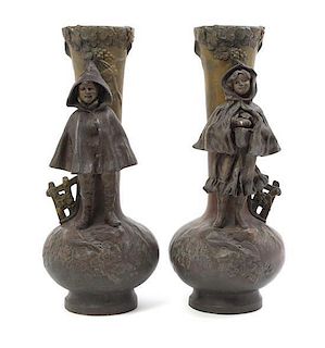 Two French Cast Metal Vases, Height 14 1/2 inches.