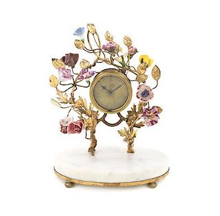 A French Porcelain Mounted Gilt Metal Desk Clock, Height 9 inches.