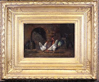 Signed, 19th C. Dutch Painting of Chickens