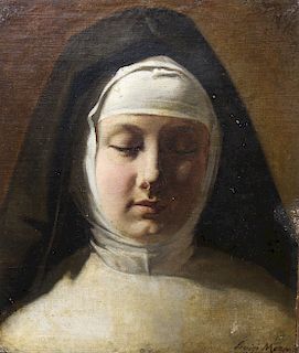 Signed, Antique Painting of a Nun