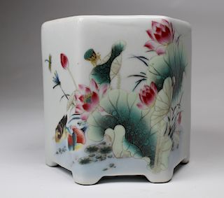 Chinese Porcelain Brush Pot, Signed