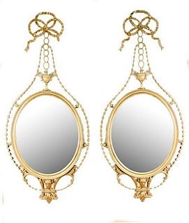 Pair of Neoclassical Style Oval Giltwood Mirrors