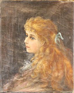 Antique Oil Painting of Young Girl