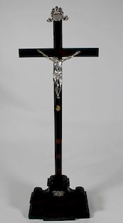 Antique Wooden/Silver Inlaid Crucifix