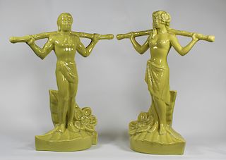 Asian Water Bearer Figures, Gonder Ceramic