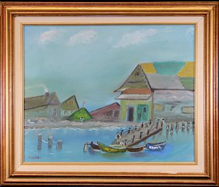 Signed, 20th C. Painting of a Harbor Scene