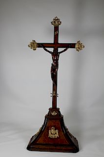 Large Antique Carved Wooden/Bronze Crucifix