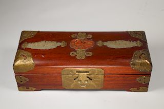 Chinese Carved Jade/Stone Inset Jewelry Box