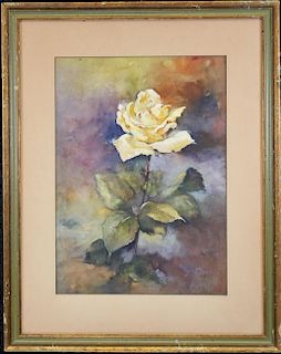Signed, Still Life Watercolor of a White Rose