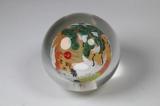 Vintage Chinese Reverse Painted Crane Paperweight