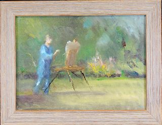 20th C. Impressionist Painting of Artist Sketching