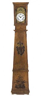 A French Provincial Painted Tall Case Clock, Height 92 inches.