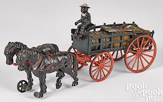Hubley cast iron horse drawn stake wagon