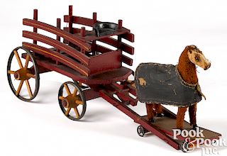 Painted wood horse drawn goods wagon