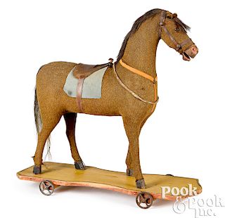 Cloth covered horse pull toy, 19th c.