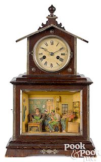 Unusual animated cobbler's shop mantel clock