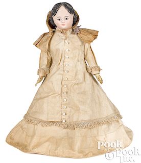 Papier-mâché shoulder head doll on cloth body