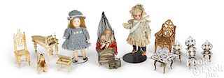 Bisque dollhouse dolls and miniatures