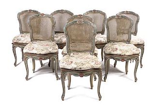 A Set of Eight Louis XV Style Painted Side Chairs, Height 37 inches.