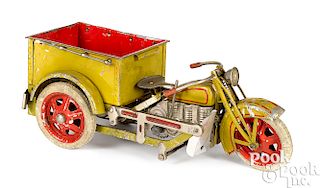 Japanese painted tin wind-up delivery motorcycle