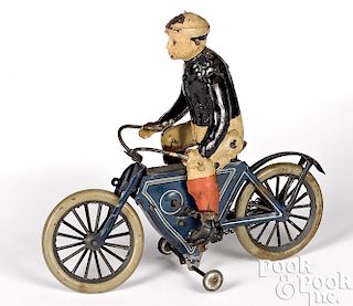 German lithograph tin wind-up motorcycle