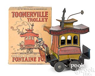 Lithograph tin wind-up Toonerville Trolley