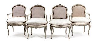 A Set of Four Louis XV Style Painted Fauteuils, Height 38 inches.