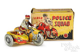Marx tin lithograph wind-up Police Squad motorcycle