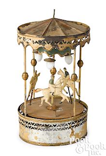 German painted tin clockwork merry-go-round