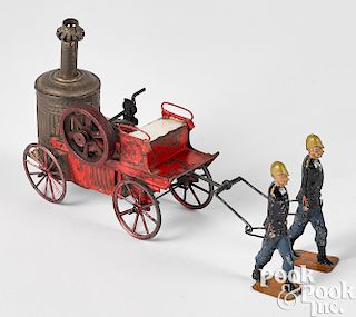 French painted tin hand drawn fire pumper