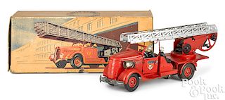 French VeBe tin clockwork fire ladder truck