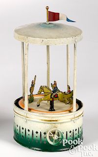 Painted and lithograph tin carousel steam toy