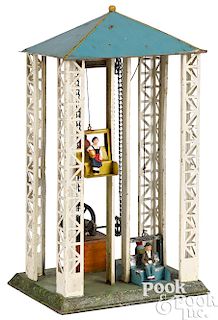 Painted tin elevator steam toy accessory